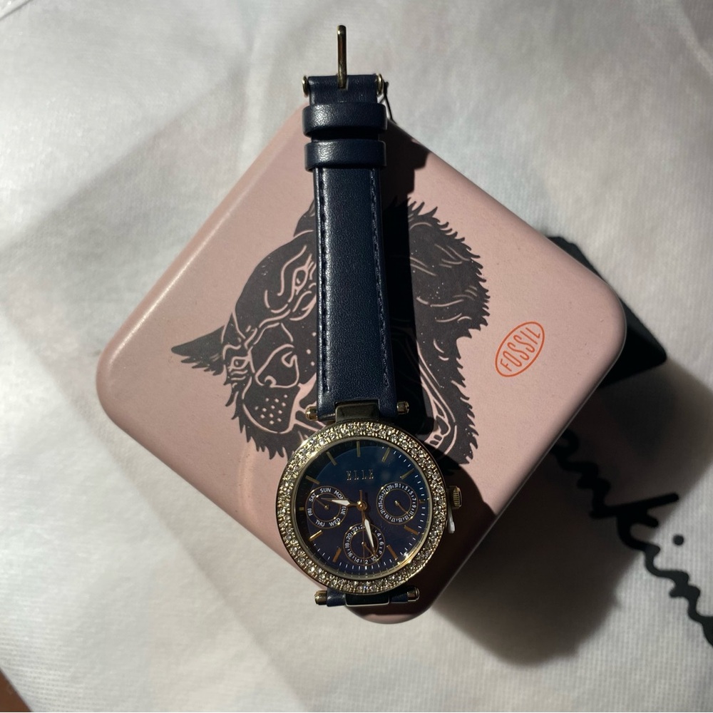 ELLE Marais Multifunction Blue Leather Watch – Women’s